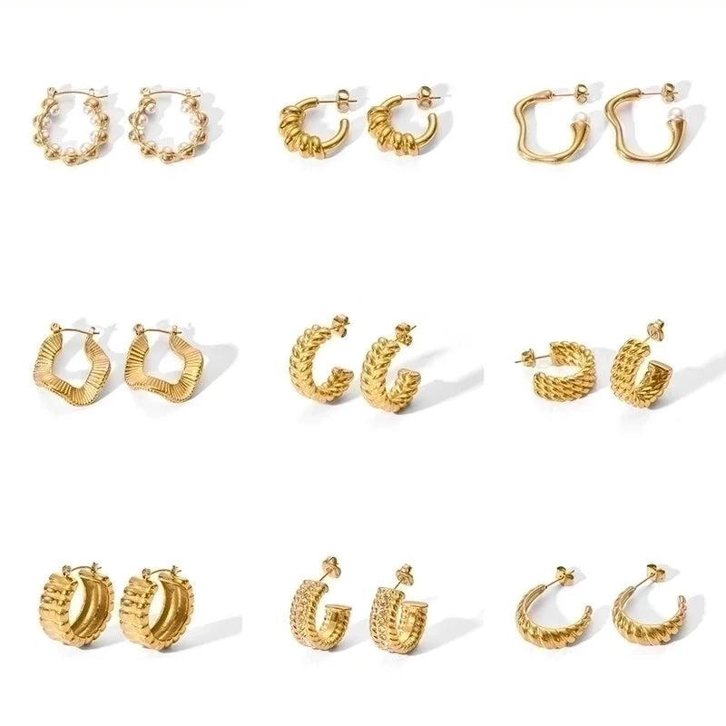 1 Pair Minimalist U Shape Plating Stainless Steel Artificial Pearls Rhinestones 18K Gold Plated Earrings