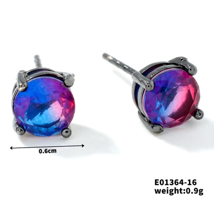 1 Pair Minimalist Geometric Plating Inlay Copper Glass K Gold Plated Rhodium Plated Ear Studs