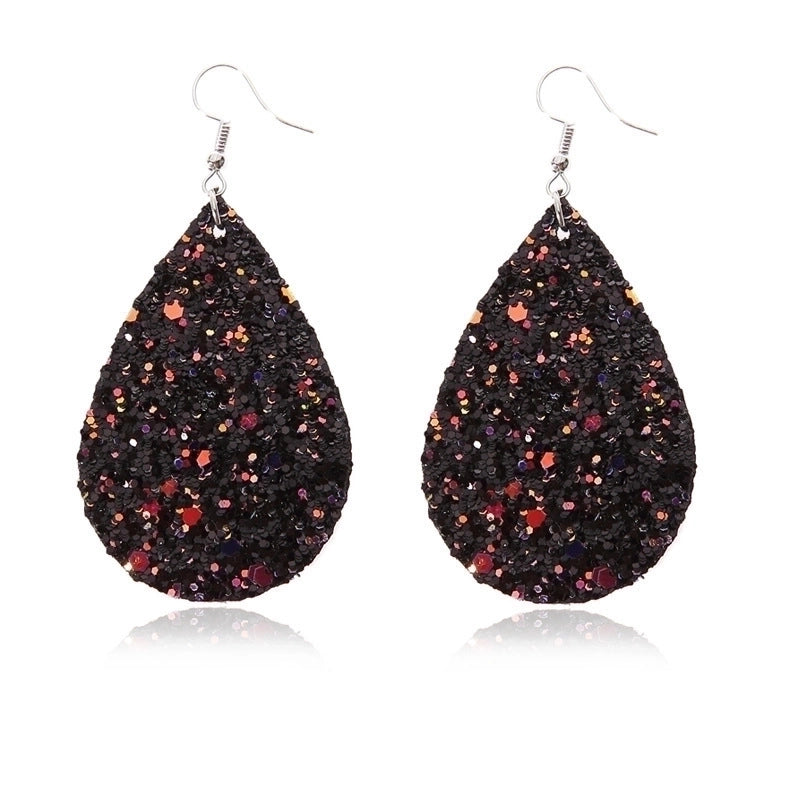 Christmas Leather Pu Sequined Water Drop Earrings
