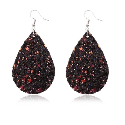 Christmas Leather Pu Sequined Water Drop Earrings
