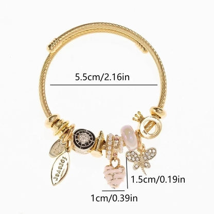 2 Pieces Casual Elegant Lady Heart Shape Dragonfly 304 Stainless Steel Alloy Artificial Crystal Bangle In Bulk