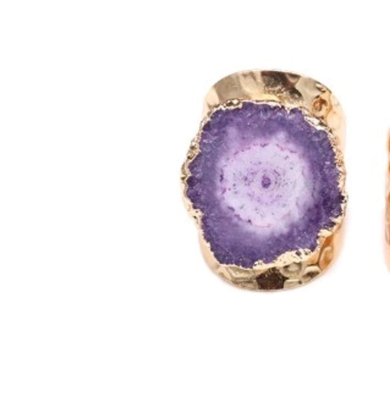 5 Pieces Casual Irregular Agate Brass Natural Stone Open Ring