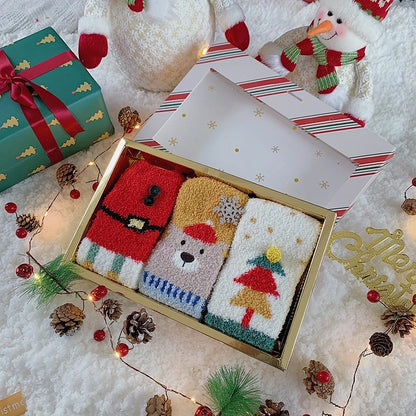 Christmas Cute Minimalist Women's Christmas Tree Santa Claus Elk Polyester Coral Fleece Crew Socks 1 Set