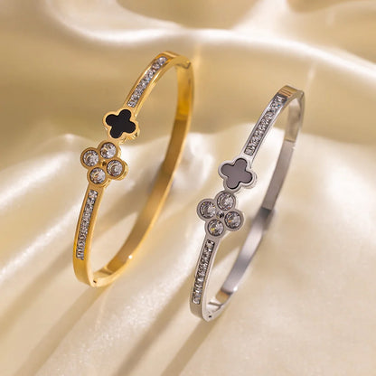 Moderate Luxury Ellipse Titanium Steel Diamond Inlay Bangles