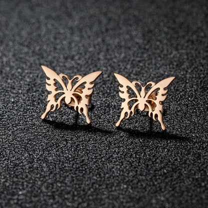 1 Pair Sweet Minimalist Artistic Heart Shape Butterfly Polishing 304 Stainless Steel 18K Gold Plated Ear Studs