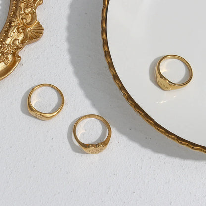 Minimalist Women Letter Number Text Stainless Steel 18K Gold Plated Rings