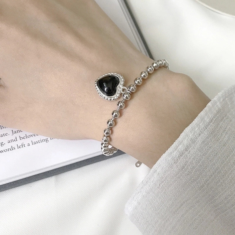 Fashion Heart Shape Flower Alloy Titanium Steel Plating Artificial Pearls Rhinestones Women'S Bracelets