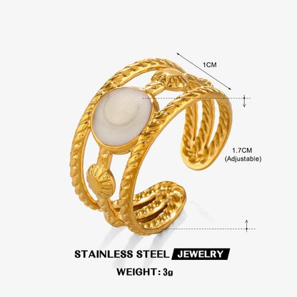 304 Stainless Steel 18K Gold Plated Minimalist Enamel Round Rhombus Open Rings