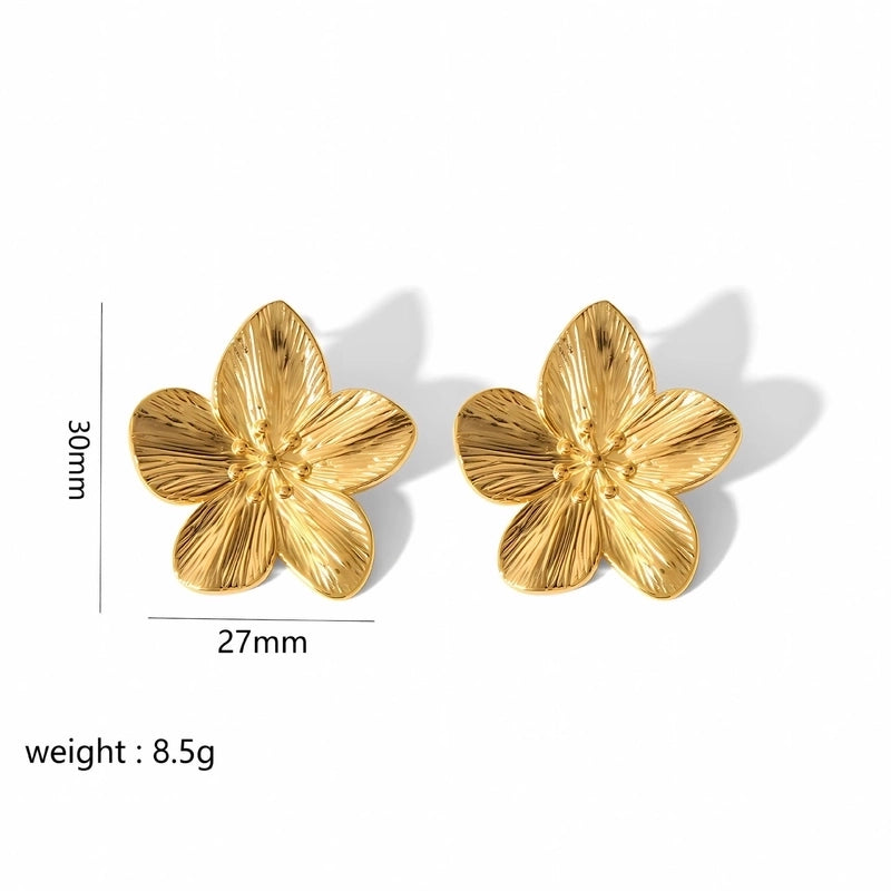 1 Pair Elegant Retro Flower Petal 304 Stainless Steel Drop Earrings