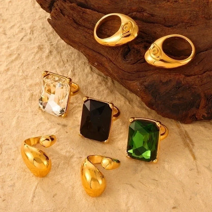 Casual Minimalist Commute Round Rectangle 304 Stainless Steel 18K Gold Plated Rhinestones Zircon Open Rings Rings In Bulk