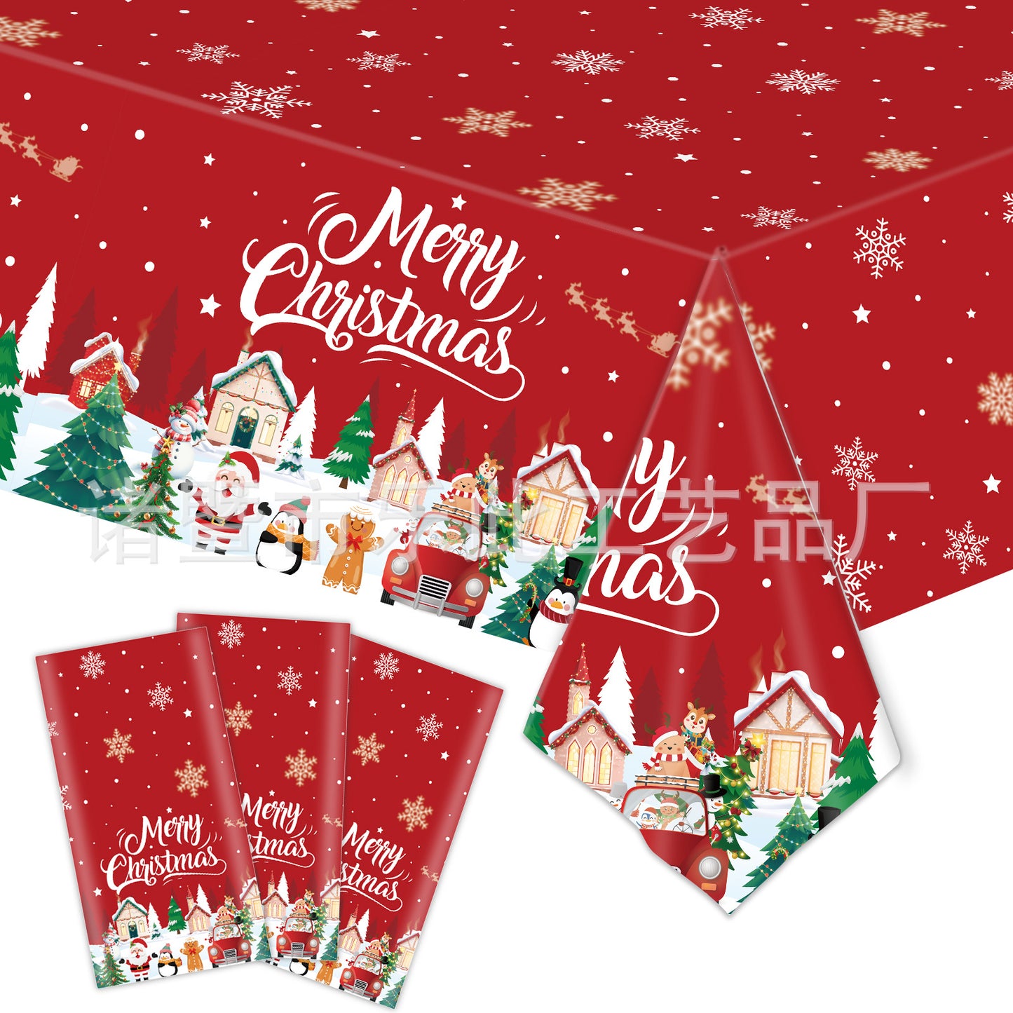 3 Pieces Christmas Tablecloth Holiday Party Tablecloth Christmas Tree Tablecloth Red And Green Christmas Theme Tablecloth Table Cover