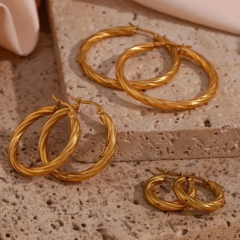 1 Pair Vintage Style Minimalist Round Plating 304 Stainless Steel 18K Gold Plated Hoop Earrings