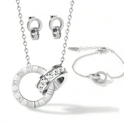 2 Pieces Vintage Style Minimalist Roman Style Roman Numeral 304 Stainless Steel Artificial Rhinestones 18K Gold Plated Jewelry Set