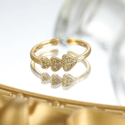 Minimalist Classic Style Heart Shape Copper Inlay Zircon Rings