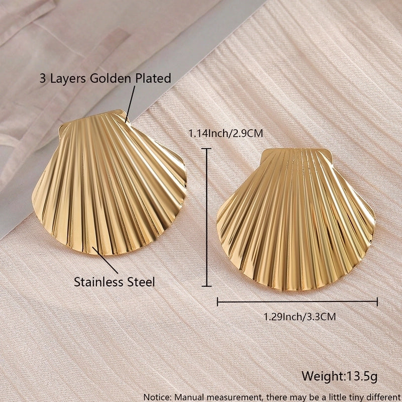1 Pair IG Style Exaggerated Minimalist Scallop 304 Stainless Steel 18K Gold Plated White Gold Plated Gold Plated Ear Studs