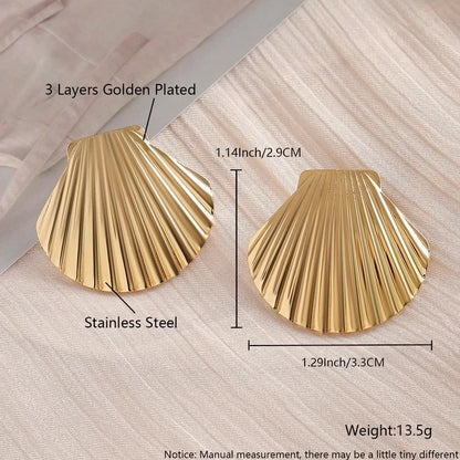 1 Pair IG Style Exaggerated Minimalist Scallop 304 Stainless Steel 18K Gold Plated White Gold Plated Gold Plated Ear Studs