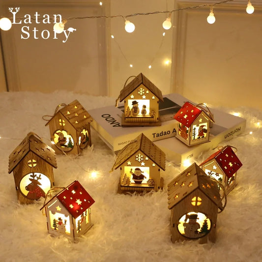 Christmas Minimalist Classic Style Christmas House Christmas Tree Wood Party Festival Hanging Ornaments Decorations Hanging Ornaments