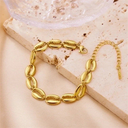 Stainless Steel 18K Gold Plated Minimalist Shell Bracelets
