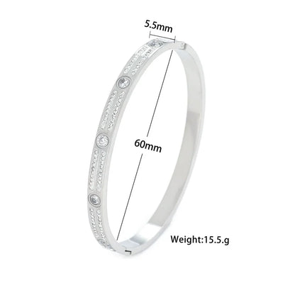 Elegant Modern Style Roman Style Stripe Stainless Steel Titanium Steel Steel Plating Inlay Zircon 18k Gold Plated Rose Gold Plated Silver Plated Bangle