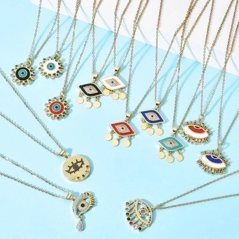 Bohemian Devil's Eye Heart Shape Stainless Steel Inlay Artificial Crystal Pendant Necklace