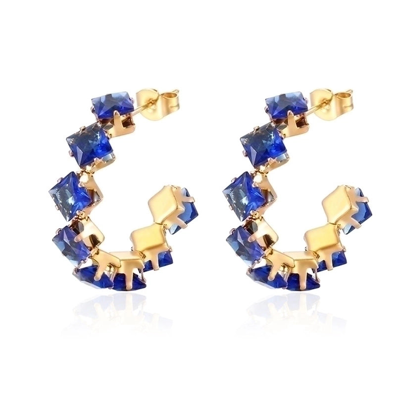 1 Pair Minimalist Commute Color Block Inlay 201 Stainless Steel Zircon 18K Gold Plated Earrings