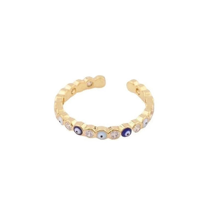 Cute Vintage Style Minimalist Devil's Eye Copper Enamel Plating Inlay Zircon 14k Gold Plated White Gold Plated Open Rings