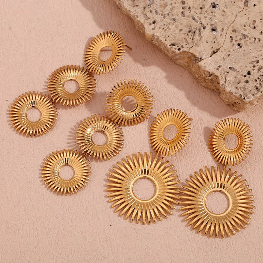 Fashion Sun Geometric Stainless Steel 18K Gold Plated Drop Earrings