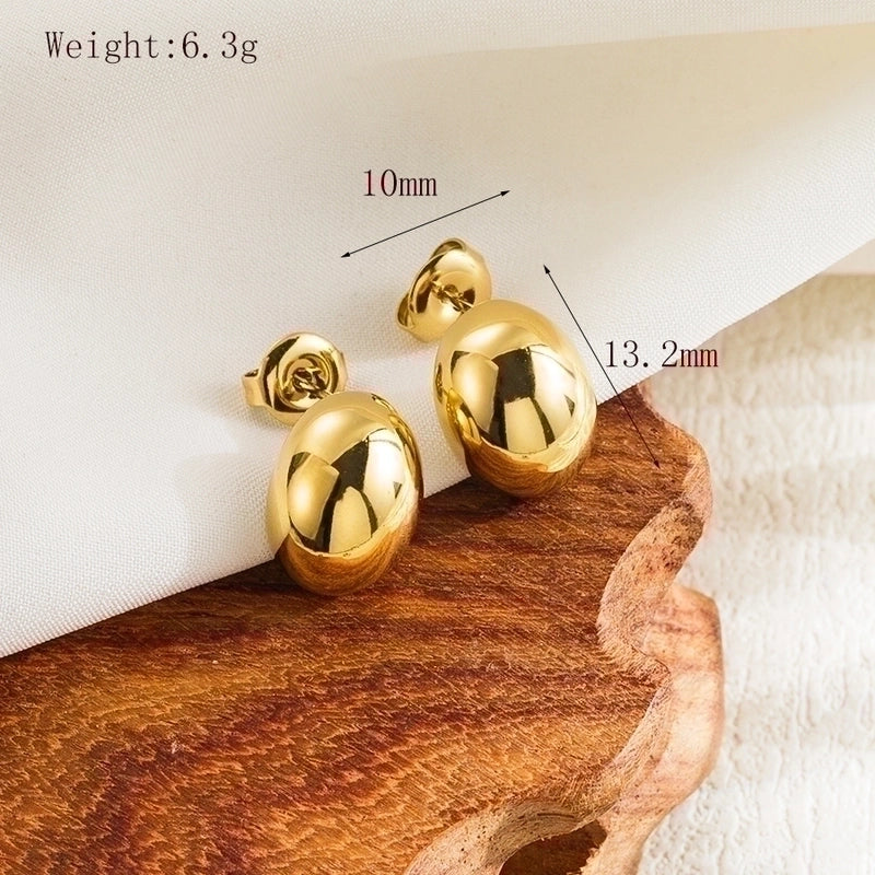 1 Pair Casual Minimalist Commute Round Solid Color Plating 304 Stainless Steel 18K Gold Plated Ear Studs