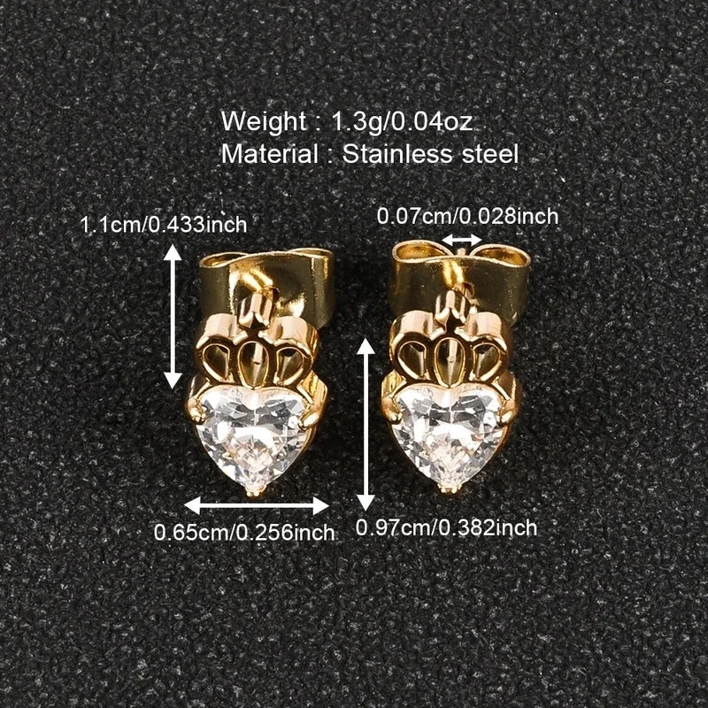 1 Pair Minimalist Classic Style Heart Shape Butterfly Deer Polishing Inlay 304 Stainless Steel Zircon 18K Gold Plated Ear Studs
