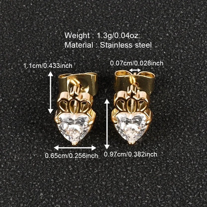 1 Pair Minimalist Classic Style Heart Shape Butterfly Deer Polishing Inlay 304 Stainless Steel Zircon 18K Gold Plated Ear Studs
