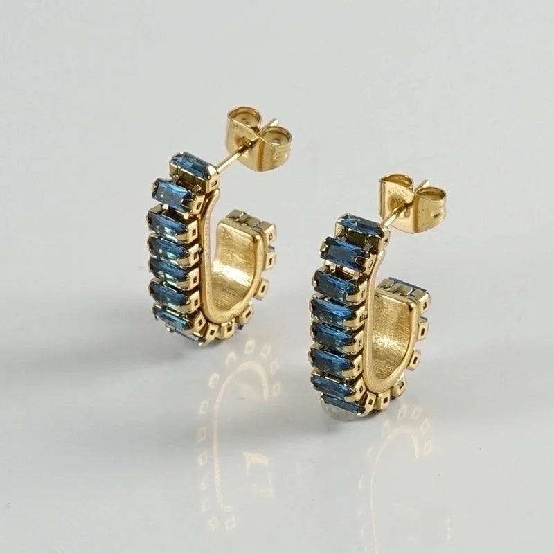 1 Pair Fashion U Shape Plating Inlay 304 Stainless Steel Rhinestones 18K Gold Plated Stainless Steel Earrings