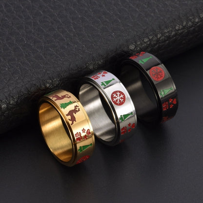 Basic Modern Style Classic Style Star Elk 304 Stainless Steel Stoving Varnish Plating 18K Gold Plated Christmas Unisex Anxiety Ring