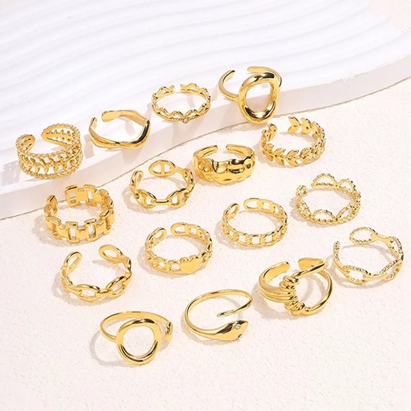 Elegant Minimalist Classic Style Solid Color 304 Stainless Steel Zircon Inlay Open Rings