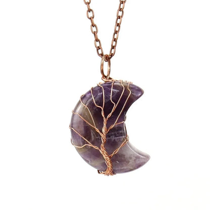 Minimalist Moon Tree Natural Stone Copper Pendant Necklace In Bulk