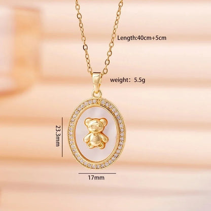 304 Stainless Steel Copper Cable Chain Animal Bear Pendant Necklace