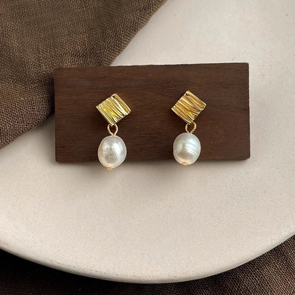 1 Pair Elegant Retro Geometric Freshwater Pearl Earrings