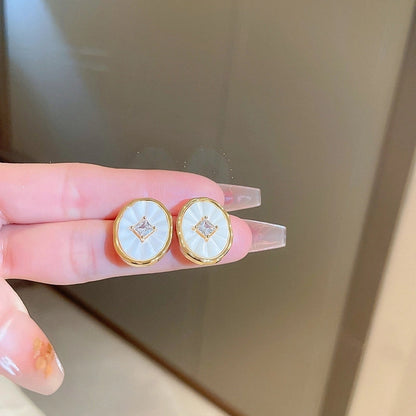 1 Pair Retro Color Block Heart Shape Pleated Inlay Copper Rhinestones Drop Earrings