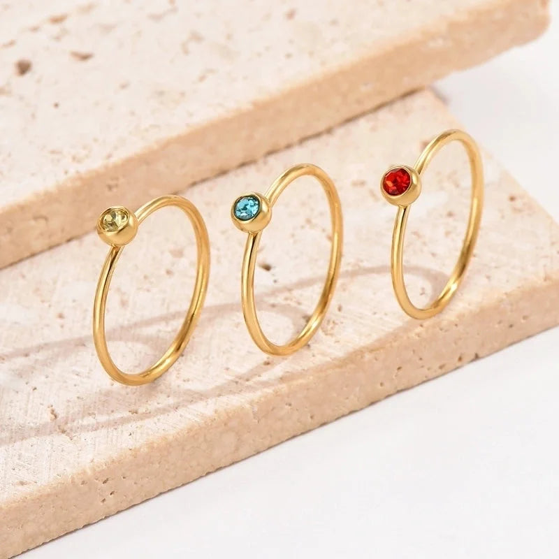 304 Stainless Steel 14K Gold Plated Casual Minimalist Polishing Plating Inlay Round Rhinestones Rings