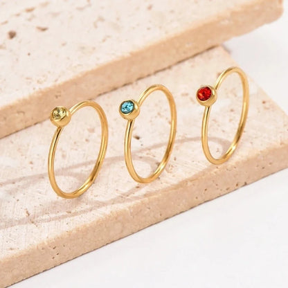 304 Stainless Steel 14K Gold Plated Casual Minimalist Polishing Plating Inlay Round Rhinestones Rings