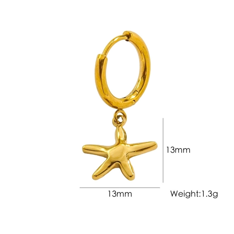 3 Pieces Beach Tortoise Starfish Shell Plating 304 Stainless Steel 14K Gold Plated Earrings