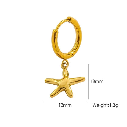 3 Pieces Beach Tortoise Starfish Shell Plating 304 Stainless Steel 14K Gold Plated Earrings