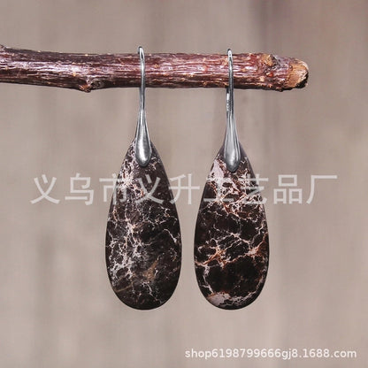 1 Pair Classic Style Water Droplets Patchwork Agate Drop Earrings