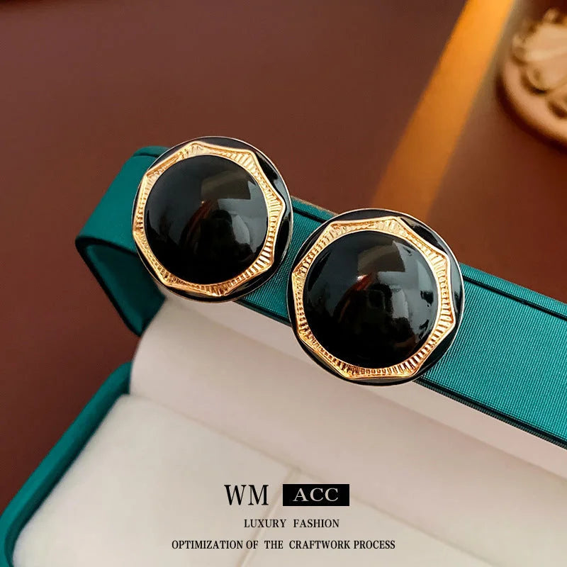 French Vintage Round Geometric Copper Electroplating Stud Earrings