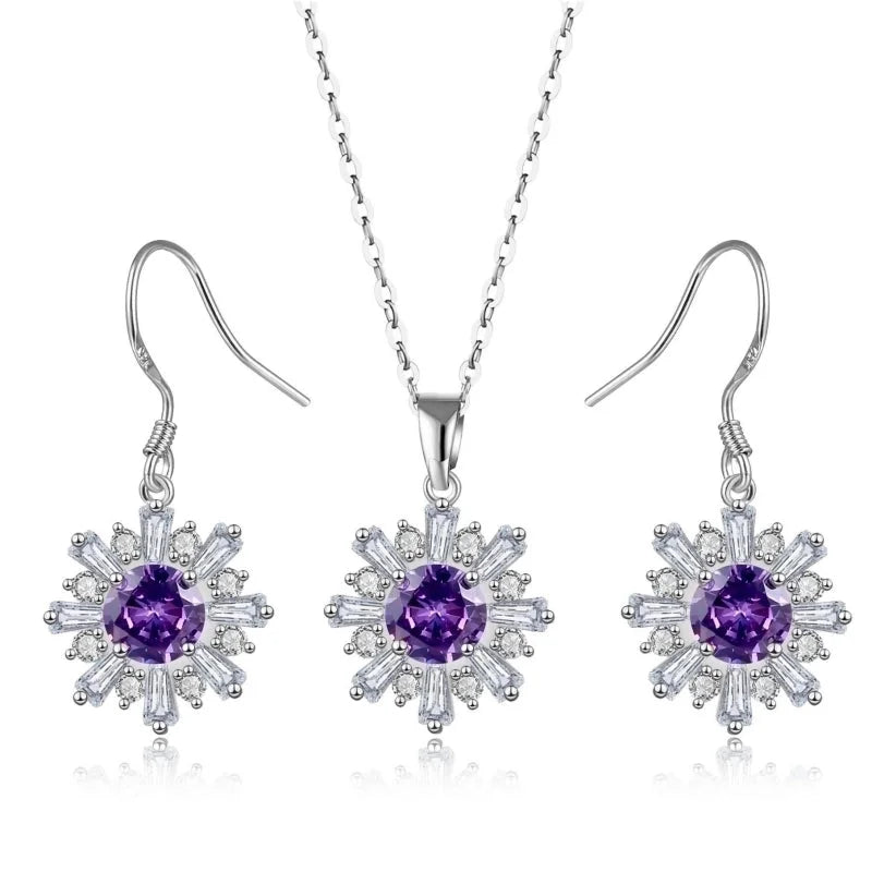 Copper Rhodium Plated Plating Inlay Flakes Snowflake Zircon Earrings Necklace