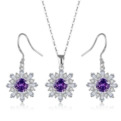 Copper Rhodium Plated Plating Inlay Flakes Snowflake Zircon Earrings Necklace