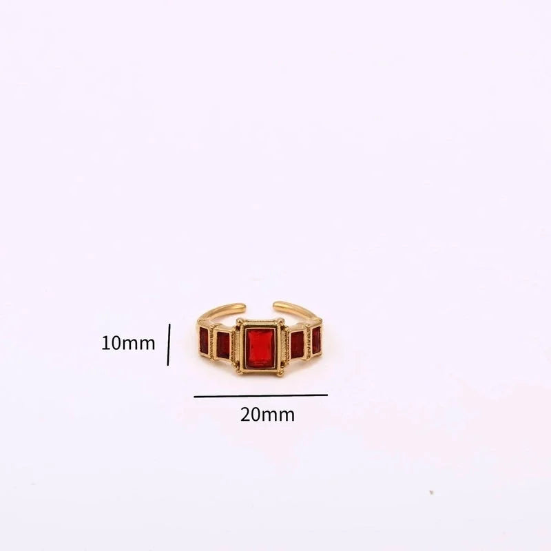 Classic Style Rectangle 304 Stainless Steel Zircon 18K Gold Plated Inlay Open Rings
