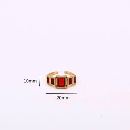 Classic Style Rectangle 304 Stainless Steel Zircon 18K Gold Plated Inlay Open Rings