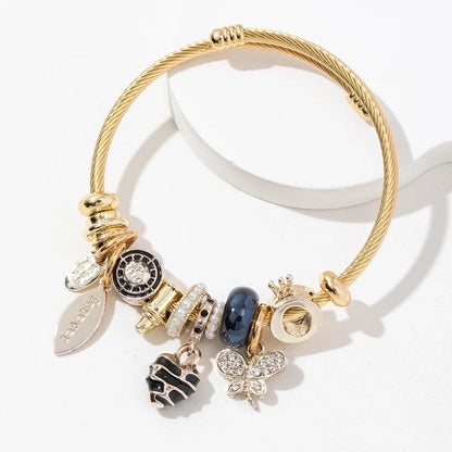 2 Pieces Casual Elegant Lady Heart Shape Dragonfly 304 Stainless Steel Alloy Artificial Crystal Bangle In Bulk