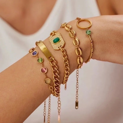 INS Style Hip-Hop Oval Shell Stainless Steel Artificial Gemstones Bracelets In Bulk
