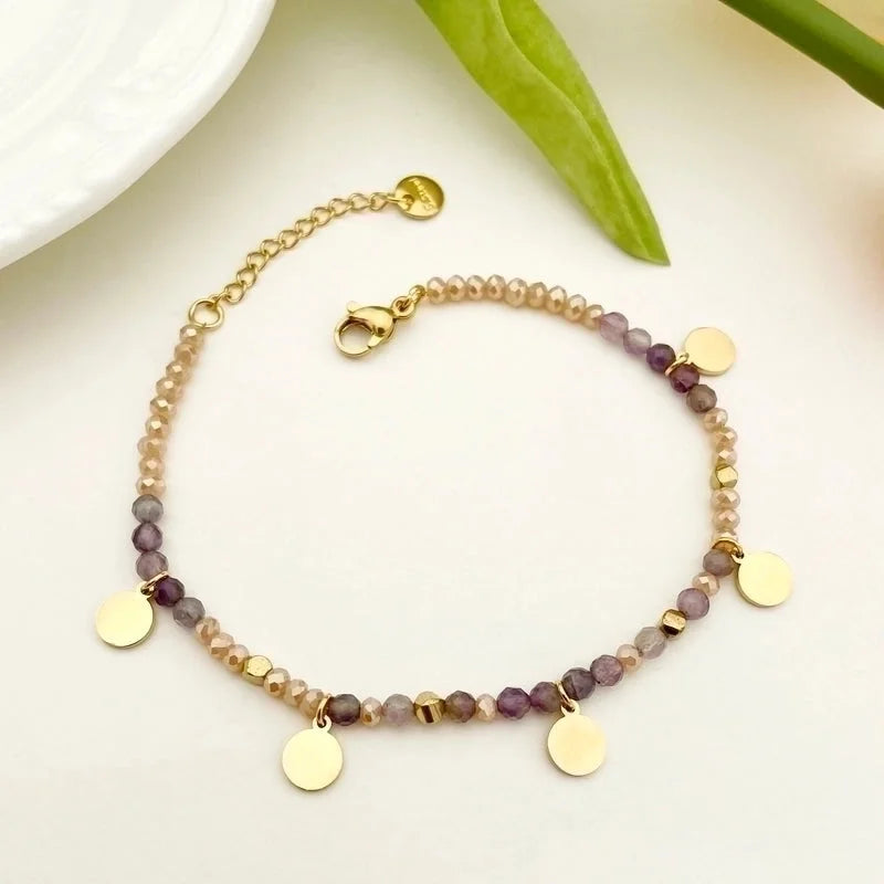 IG Style Casual Round 304 Stainless Steel Natural Stone Labradorite Gold Plated Bracelets In Bulk
